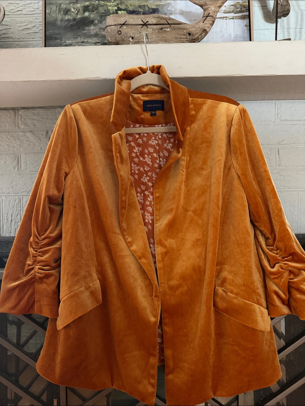 Skies Are Blue Velvet Open-Front Jacket in Rust Orange - Picture 3 of 8